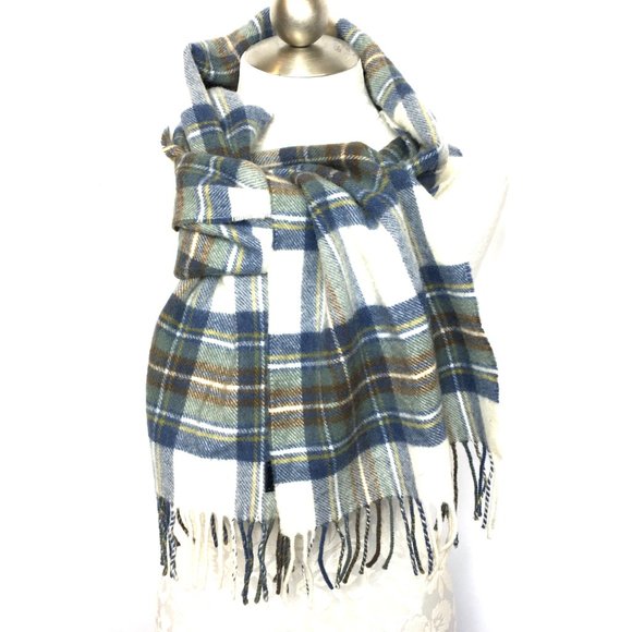 JOHNSTONS of Elgin 100% Soft Lambswool Plaid Scarf Wrap Shawl 60" x 12" EUC - Picture 2 of 11